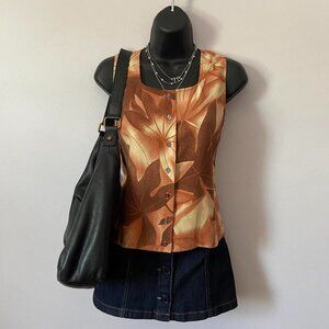 rust orange 100% silk izod sleeveless button down vest top